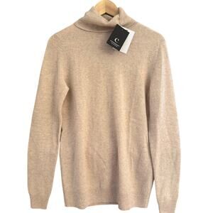 C by Bloomingdale’s 100% Cashmere Turtleneck Sweater Heather Oatmeal Small NWT